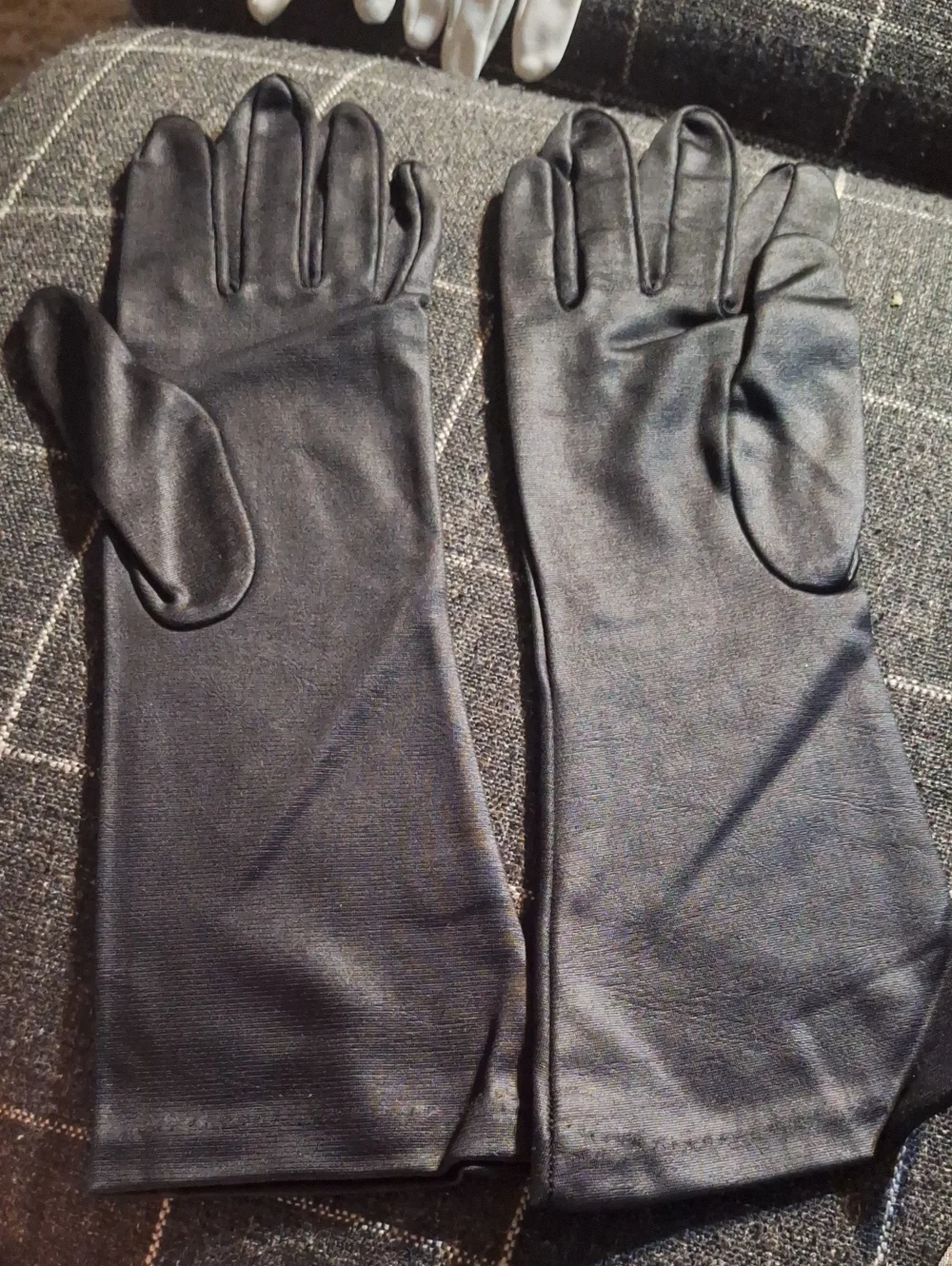 Classic Long Black Satin Gloves. 12